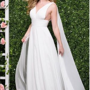 Jovani White ruched bodice chiffon dress